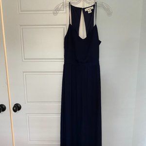 Navy V-Neck Maxi Chiffon Dress
